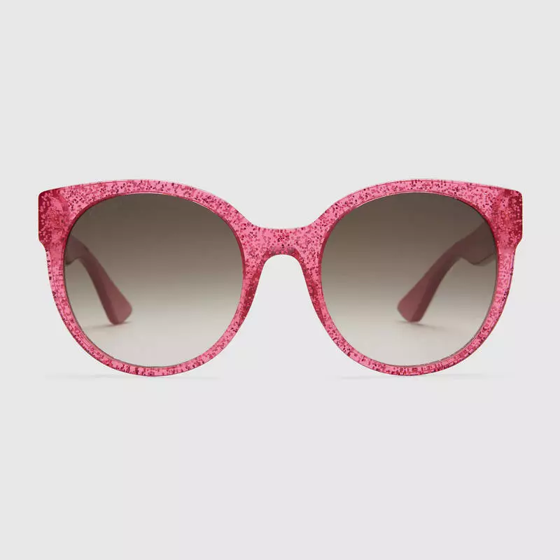 Gucci Round-Frame Glitter Fuchsia Acetate Sunglasses