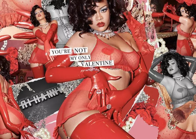 Rihanna módel útlit frá Savage x Fenty Candy Hearts Xtra VIP Box.